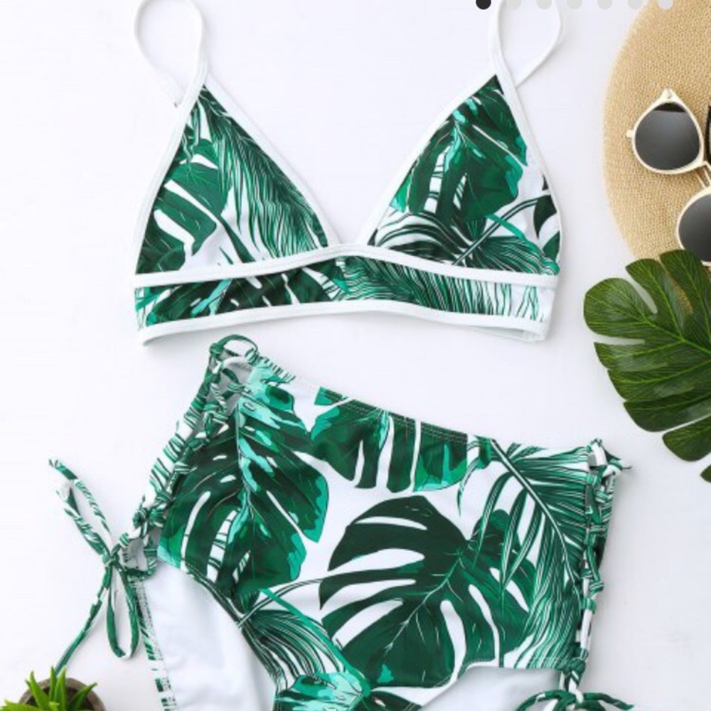 Tropical Leaf High Waisted Bikini